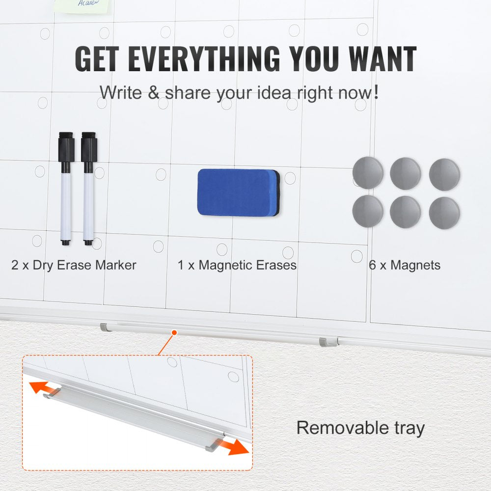Calendar Whiteboard, 36 x 24 Inches Magnetic Dry Erase Calendar Board, Monthly Planner Whiteboard for Wall, 1 Magnetic Erase & 2 Dry Erase Marker & Movable Tray for Restaurant Office Home School