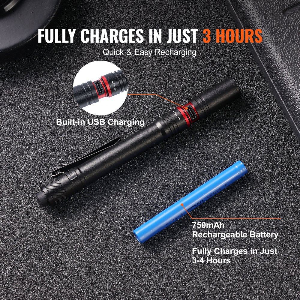 5.9 Inch Rechargeable Penlight 300 lumens 3 Lighting Modes Pocket Penlight
