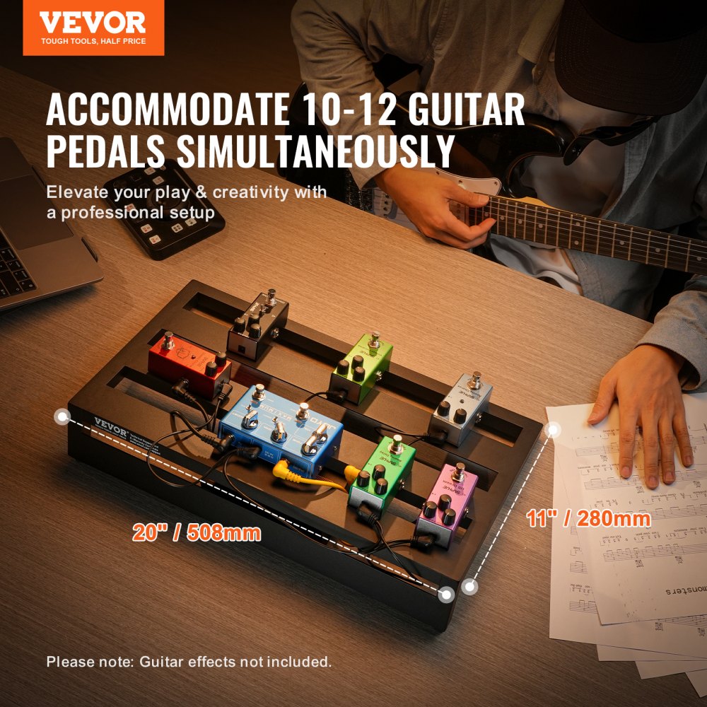 Guitar Pedal Board, 20`` x 11``, Aluminum Alloy 2.2 lbs Super Light Guitar Effects PedalBoard, with Carry Bag Velcro Fixed Strap Shoulder Strap Rolling Strips, Accommodate 10-12 Guitar Pedals