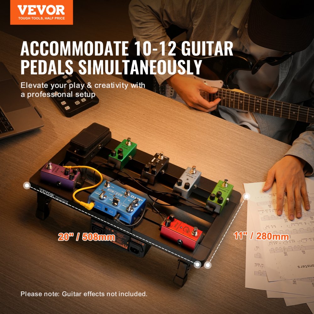 Guitar Pedal Board, 20`` x 11``, Aluminum Alloy 2.64 lbs Super Light Folding Guitar Effects PedalBoard, with Carry Bag Velcro Fixed Strap Shoulder Strap Rolling Strips, for 10-12 Guitar Pedals