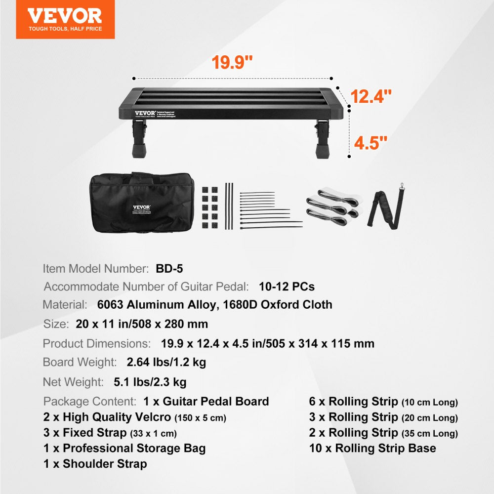 Guitar Pedal Board, 20`` x 11``, Aluminum Alloy 2.64 lbs Super Light Folding Guitar Effects PedalBoard, with Carry Bag Velcro Fixed Strap Shoulder Strap Rolling Strips, for 10-12 Guitar Pedals