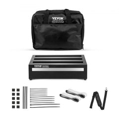 14x11 inch aluminum guitar pedalboard with 8 slots, Velcro, bag, and accessories.