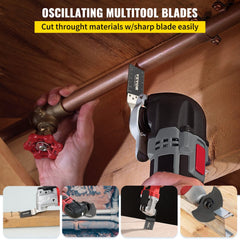 Bostome 50-piece oscillating saw blades kit with various sizes for wood, metal, and plastic cutting.