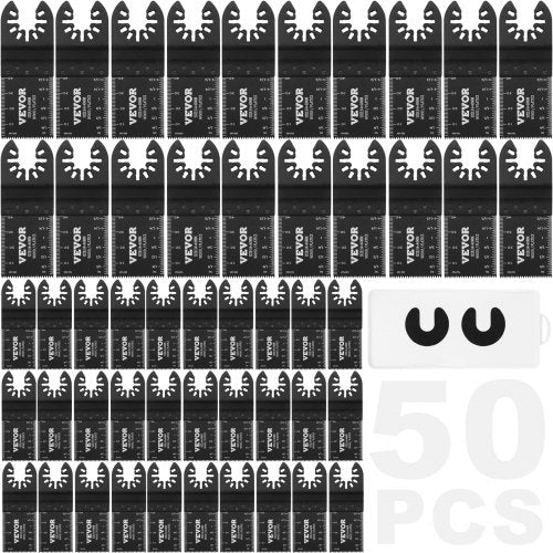 Bostome 50-piece oscillating saw blades set with quick release for wood and metal cutting.