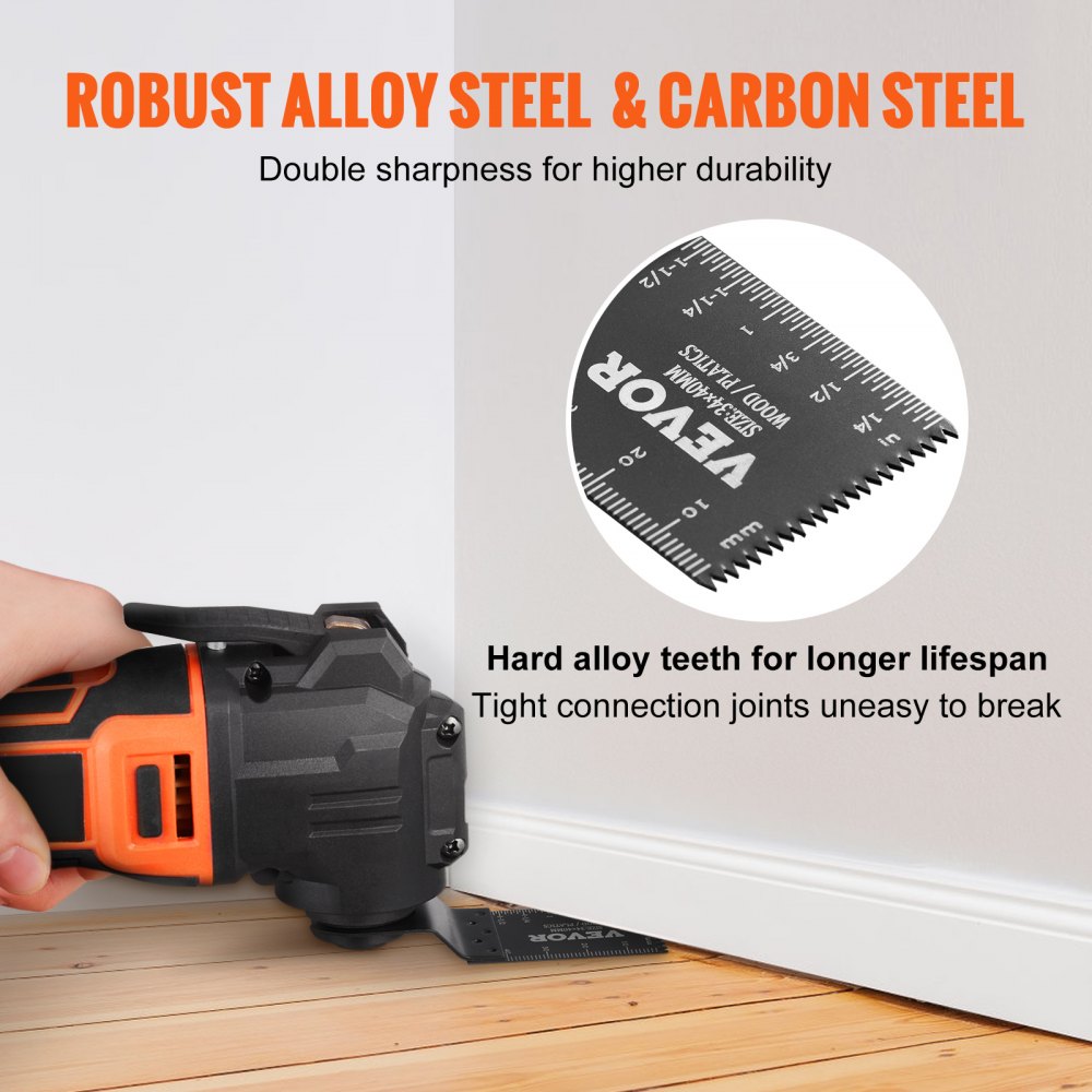 Bostome 50-piece oscillating saw blades set for cutting wood and metal with quick release feature.