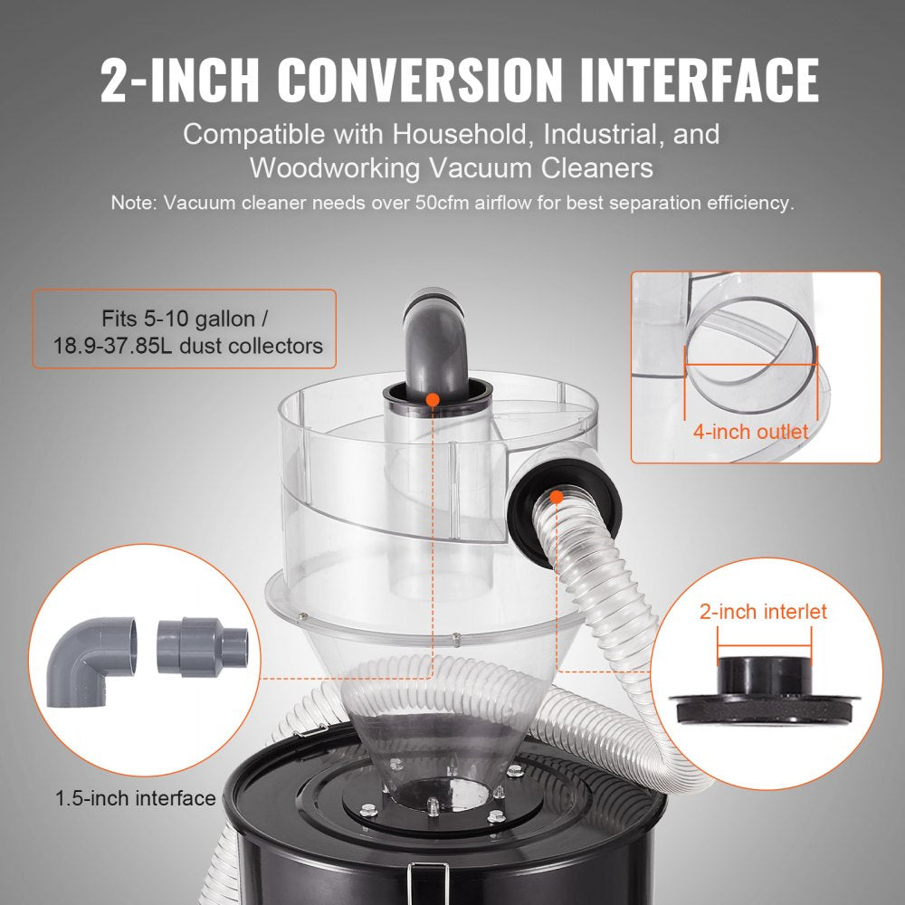 Cyclone Dust Separator Vacuum Cleaner Separator 4" for 5-10 Gal Tank