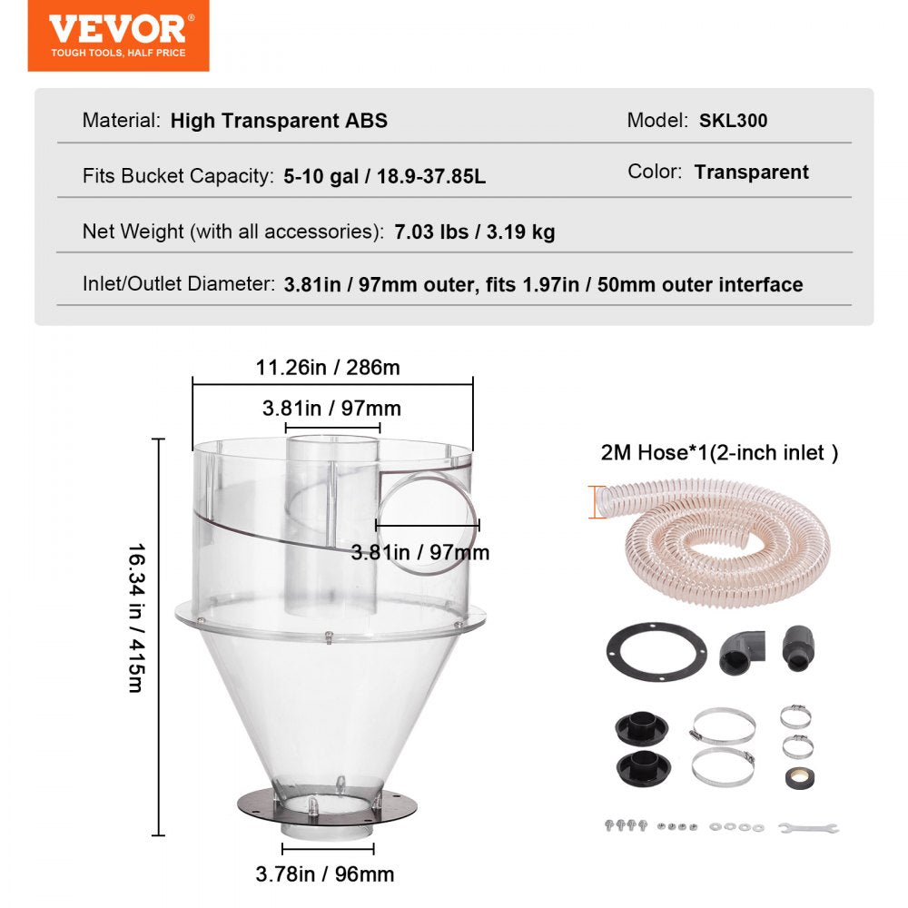 Cyclone Dust Separator Vacuum Cleaner Separator 4" for 5-10 Gal Tank