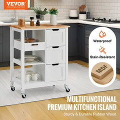 Kitchen Island Cart Rolling Storage Cabinet on Wheel with Drawer & Shelves