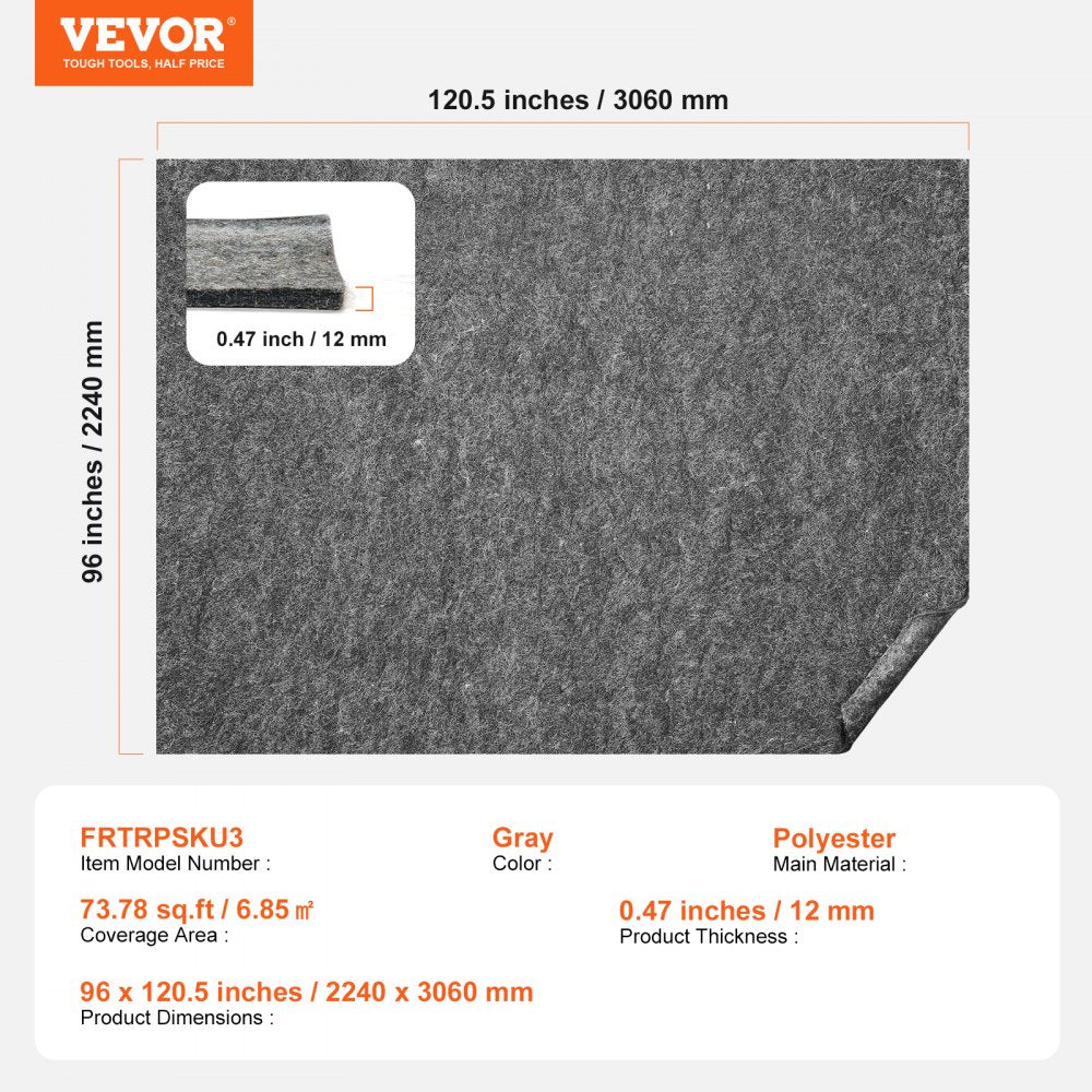 Gray polyester rug pad gripper, 8x10 ft, 0.47 inches thick.