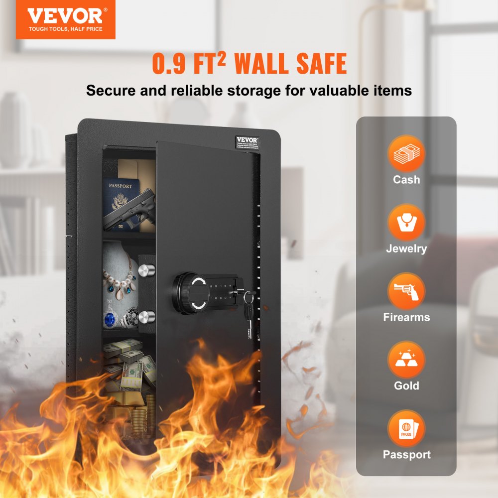 25.59" Tall Wall Safe 3-Tier Hidden Safe with Keypad Shelves & Key Holders