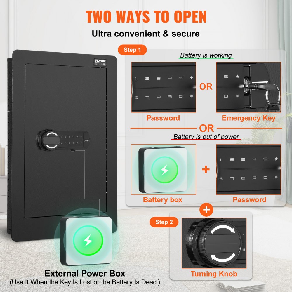 25.59" Tall Wall Safe 3-Tier Hidden Safe with Keypad Shelves & Key Holders