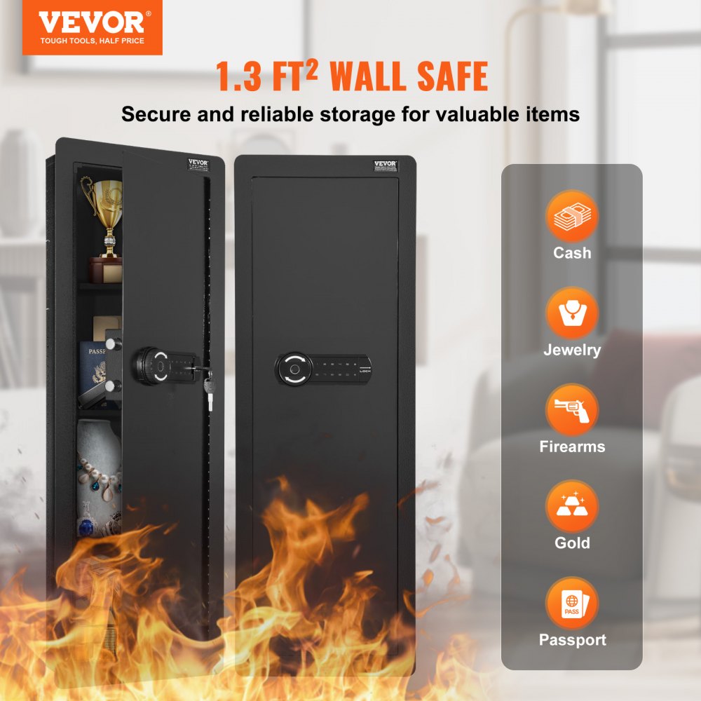 42.91" Tall Wall Gun Safe 4-Tier Hidden Gun Safe with Keypad & Fingerprint