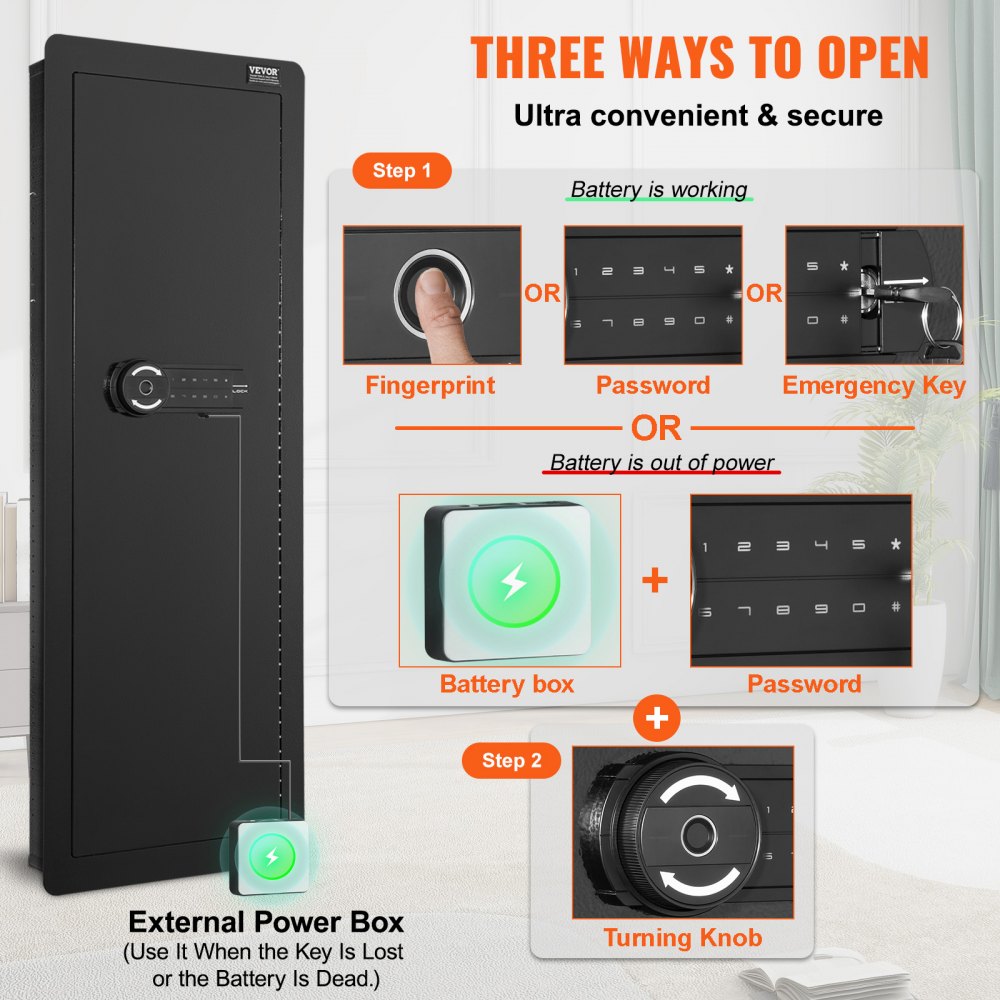42.91" Tall Wall Gun Safe 4-Tier Hidden Gun Safe with Keypad & Fingerprint