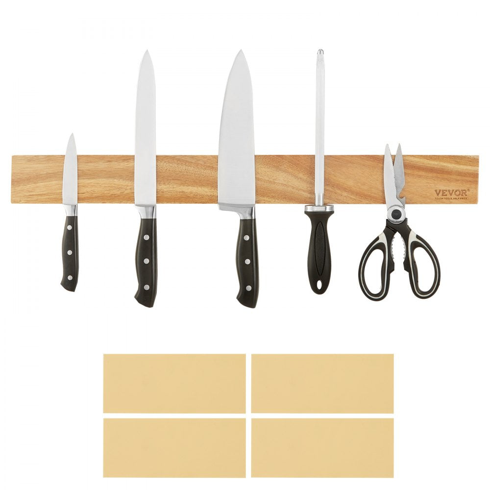 Magnetic Knife Holder with Enhanced Strong Magnet, 24" No Drilling Knife Strips Organizer for Wall, Multifunctional Storage Acacia Wood Knives Rack, Knife Bar for Kitchen Knives, Utensils, Tools