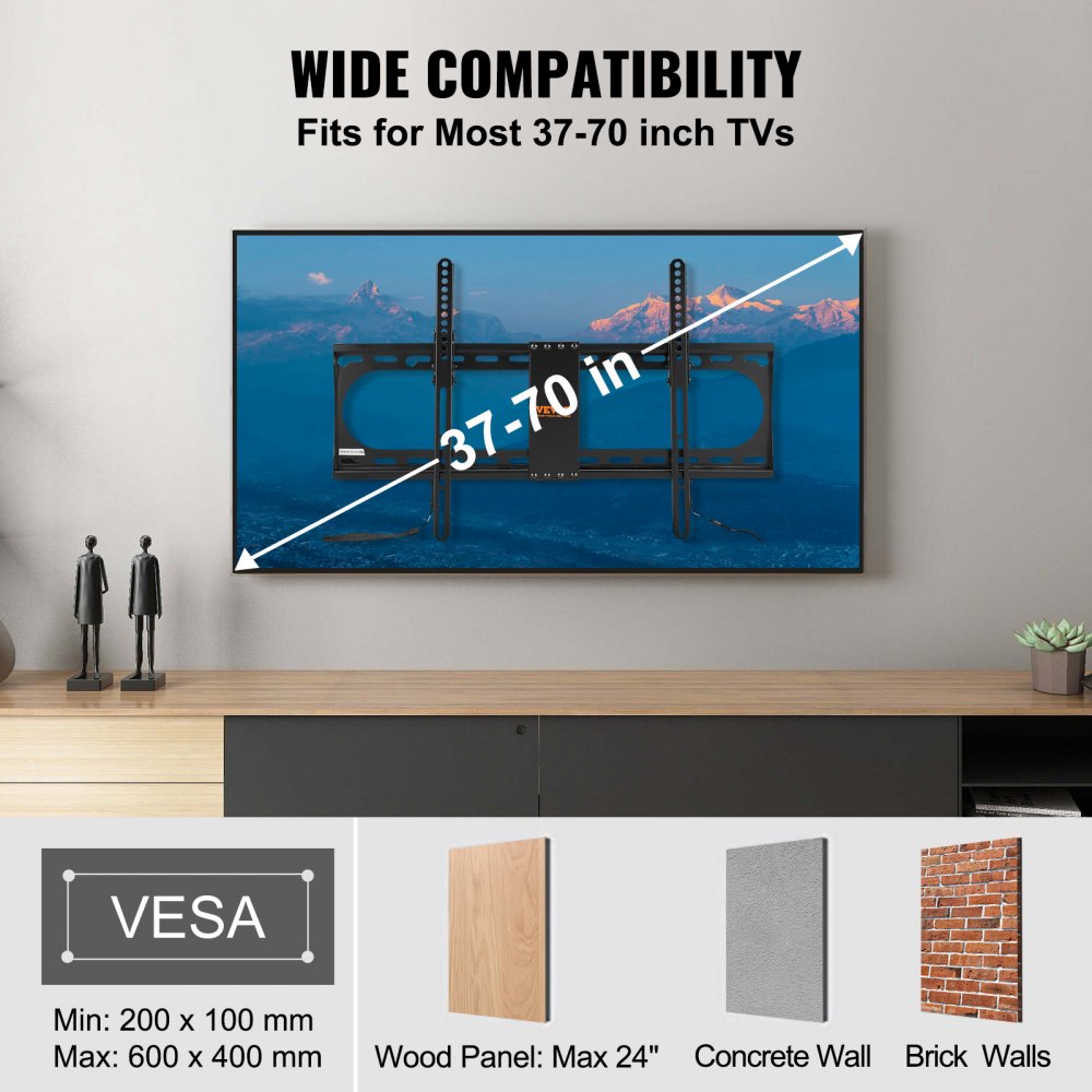 Universal TV Wall Mount, Low Profile TV Mount Fits for Most 37-70 inch TVs, Tilt Wall Mount TV Brackets, Max VESA 600x400mm, Holds up to 132 lbs