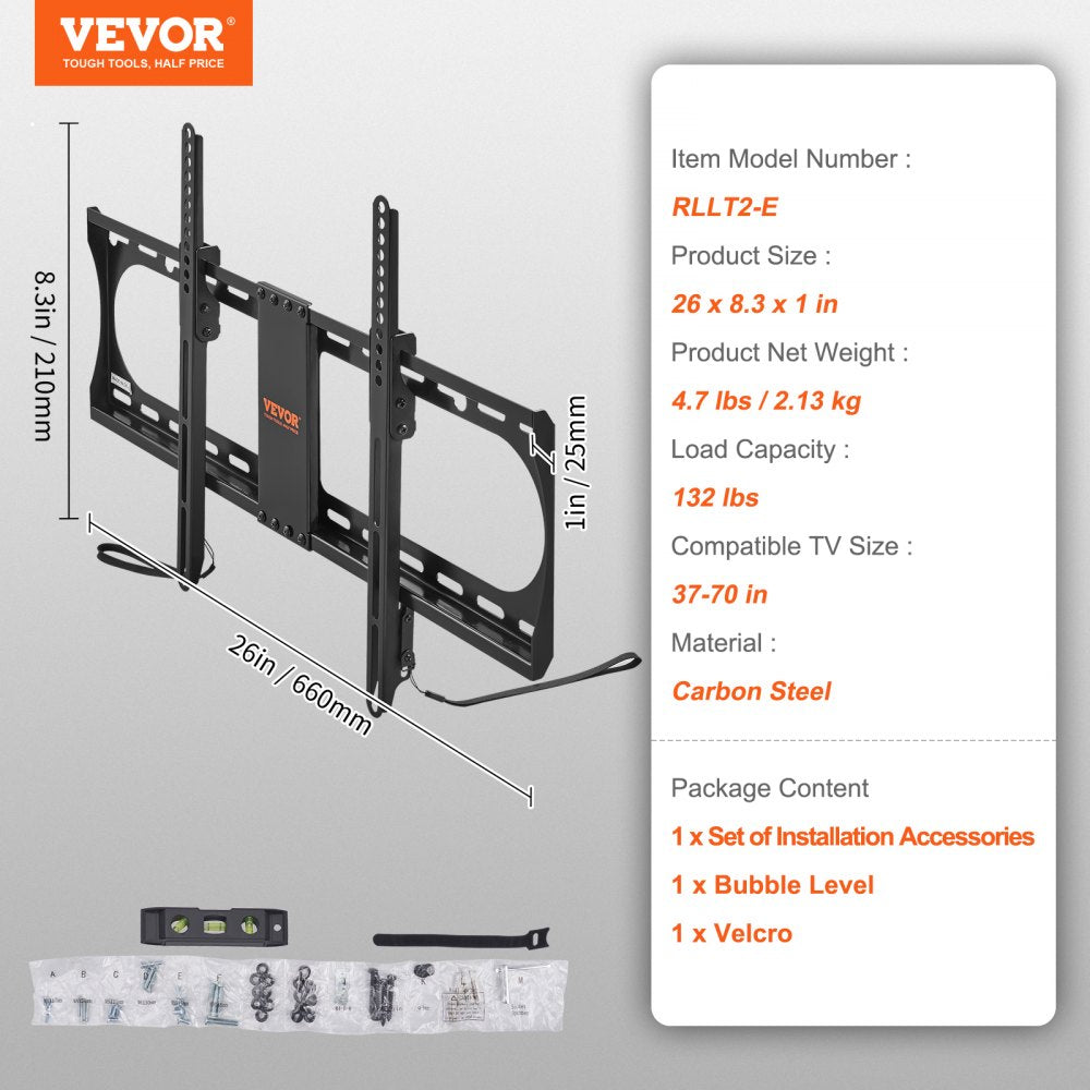 Universal TV Wall Mount, Low Profile TV Mount Fits for Most 37-70 inch TVs, Tilt Wall Mount TV Brackets, Max VESA 600x400mm, Holds up to 132 lbs