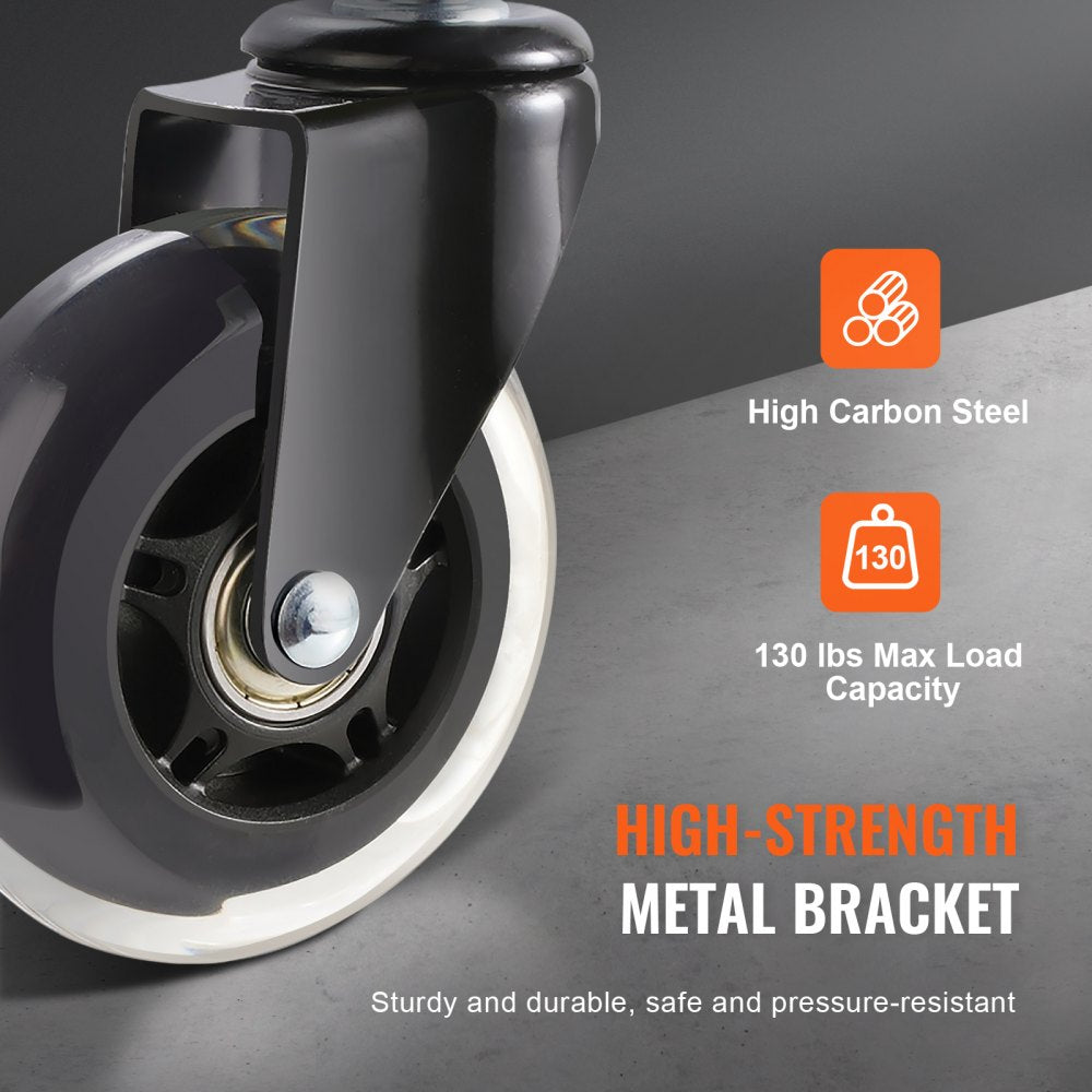 Office Chair Wheels, Set of 5, 3 inch Caster Wheels Replacement for Hardwood Floors and Carpet, Heavy Duty Computer Gaming Desk Casters with 130 lbs Load Capacity, Universal Fit for Most Chairs