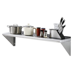 12" x 48" Stainless Steel Shelf, Wall Mounted Floating Shelving with Brackets, 280 lbs Load Capacity Commercial Shelves, Heavy Duty Storage Rack for Restaurant, Kitchen, Bar, Home, and Hotel