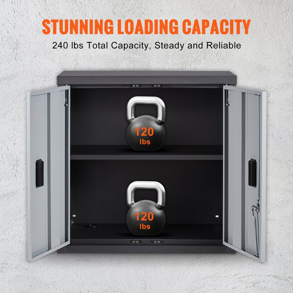 Foldable Wall Cabinet, Metal Garage Cabinet Wall Mounted 26” Small Cabinet 240 LBS Loading Capacity Adjustable Shelf Magnetic Door File Locker for Garage Office Home Black