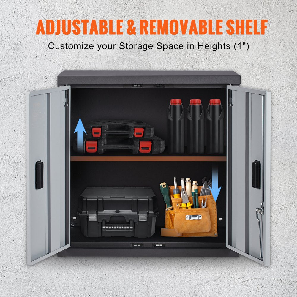 Foldable Wall Cabinet, Metal Garage Cabinet Wall Mounted 26” Small Cabinet 240 LBS Loading Capacity Adjustable Shelf Magnetic Door File Locker for Garage Office Home Black