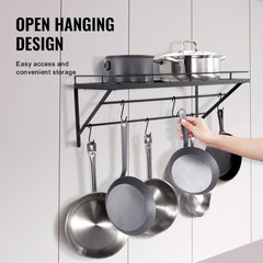Pot Rack Wall Mounted, 24 inch Pot and Pan Hanging Rack, Pot and Pan Hanger with 12 S Hooks, 55 lbs Loading Weight, Ideal for Pans, Utensils, Cookware in Kitchen