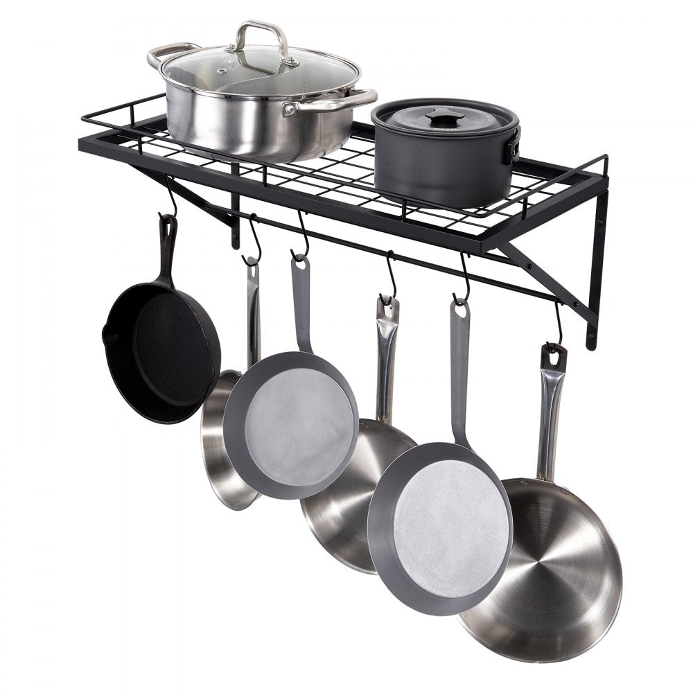 Pot Rack Wall Mounted, 24 inch Pot and Pan Hanging Rack, Pot and Pan Hanger with 12 S Hooks, 55 lbs Loading Weight, Ideal for Pans, Utensils, Cookware in Kitchen