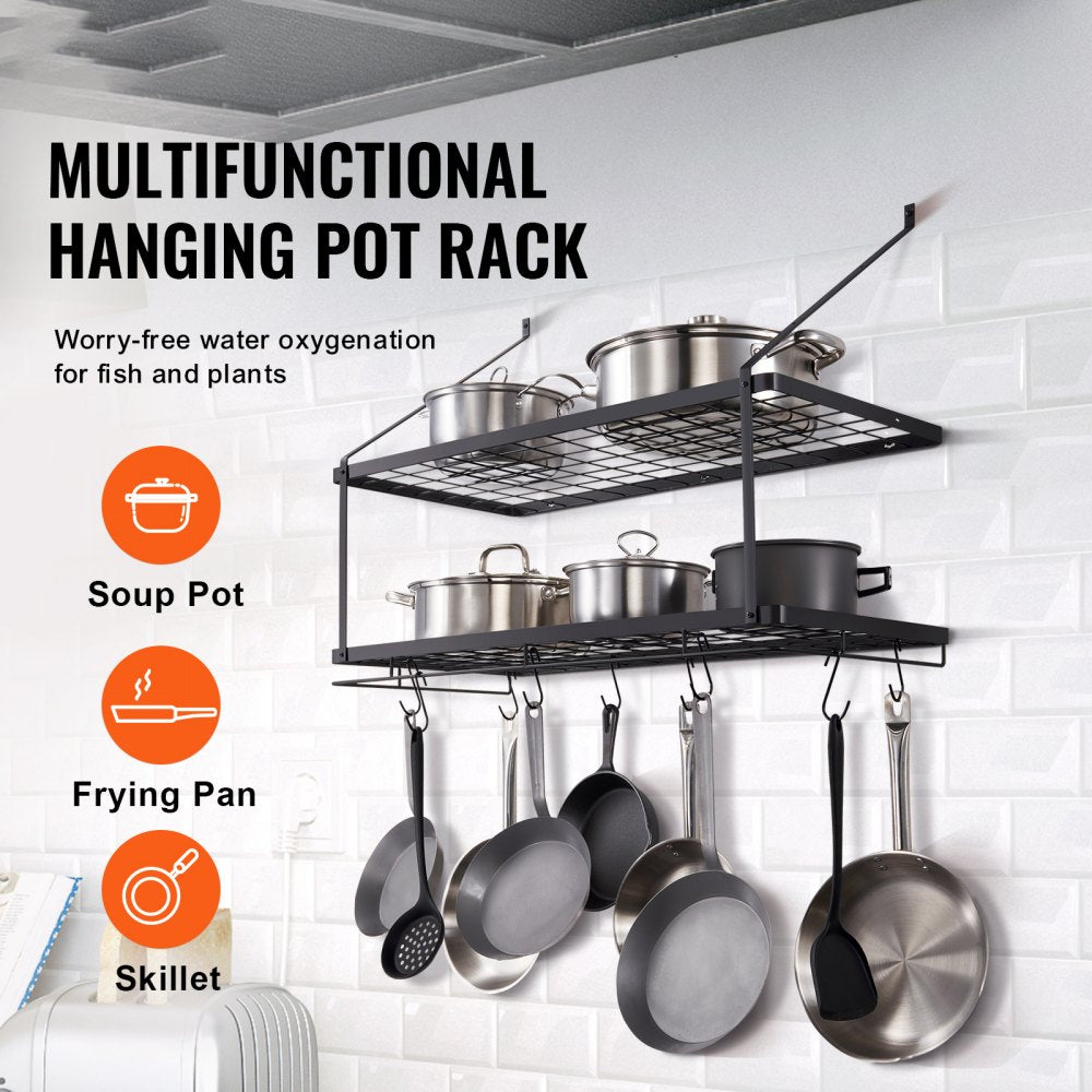 Pot Rack Wall Mounted, 30 inch Pot and Pan Hanging Rack, Pot and Pan Hanger with 12 S Hooks, 55 lbs Loading Weight, Ideal for Pans, Utensils, Cookware in Kitchen