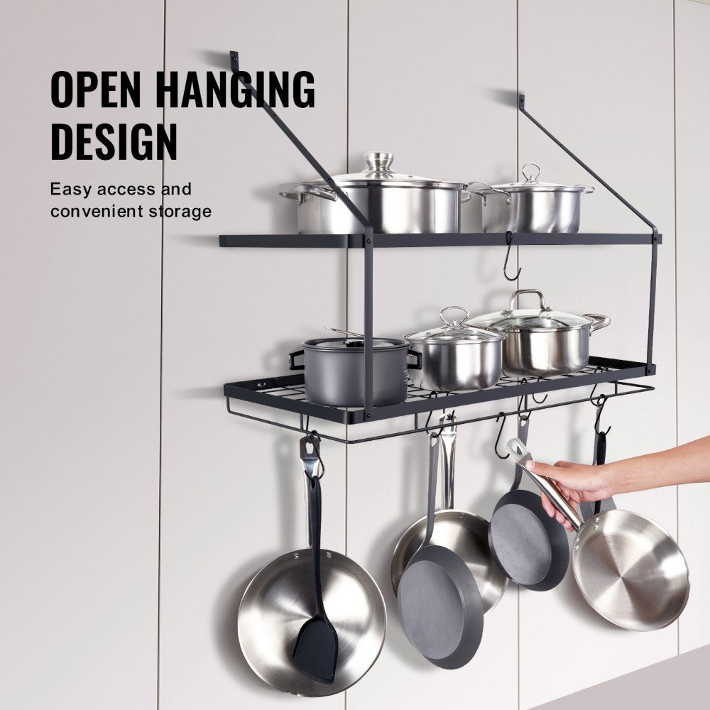 Pot Rack Wall Mounted, 30 inch Pot and Pan Hanging Rack, Pot and Pan Hanger with 12 S Hooks, 55 lbs Loading Weight, Ideal for Pans, Utensils, Cookware in Kitchen