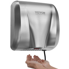 Stainless steel automatic hand dryer with infrared sensor and powerful 1300W motor.