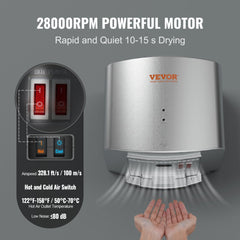 Bostome commercial hand dryer with a 1400W motor and automatic infrared sensor for touchless use.