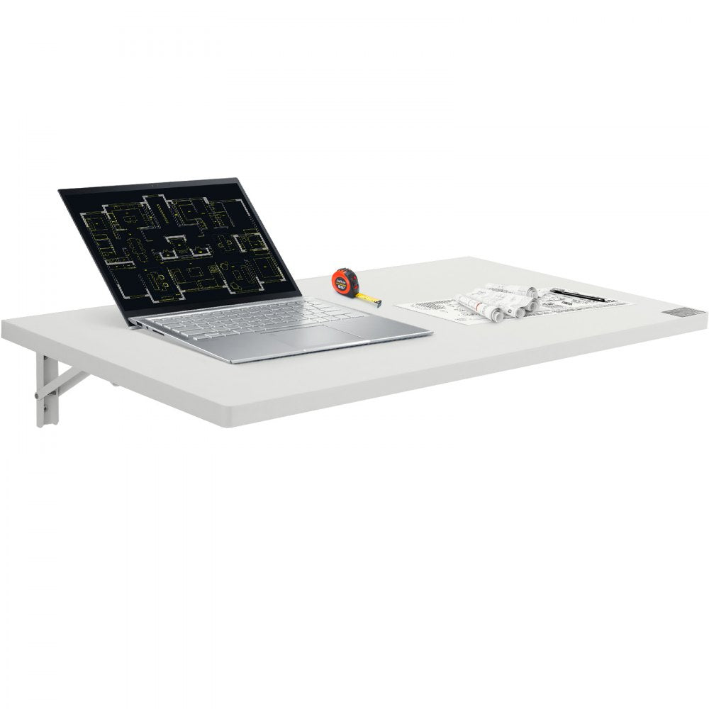 Wall Mounted Folding Table, 35.43" x 19.69" Wall Mount Drop Leaf Table, Floating Desk with Iron Bracket, Fold Down Desk for Small Spaces, Home Office, Dining, Laundry Room, Kitchen, Bar, White