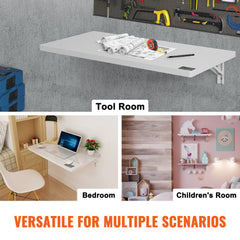Wall Mounted Folding Table, 31.5" x 15.75" Wall Mount Drop Leaf Table, Floating Desk with Iron Bracket, Fold Down Desk for Small Spaces, Home Office, Dining, Laundry Room, Kitchen, Bar, White