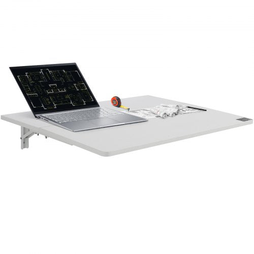 Wall Mounted Folding Table, 31.5" x 19.69" Wall Mount Drop Leaf Table, Floating Desk with Iron Bracket, Fold Down Desk for Small Spaces, Home Office, Dining, Laundry Room, Kitchen, Bar, White