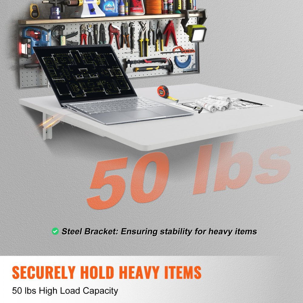Wall Mounted Folding Table, 31.5" x 19.69" Wall Mount Drop Leaf Table, Floating Desk with Iron Bracket, Fold Down Desk for Small Spaces, Home Office, Dining, Laundry Room, Kitchen, Bar, White