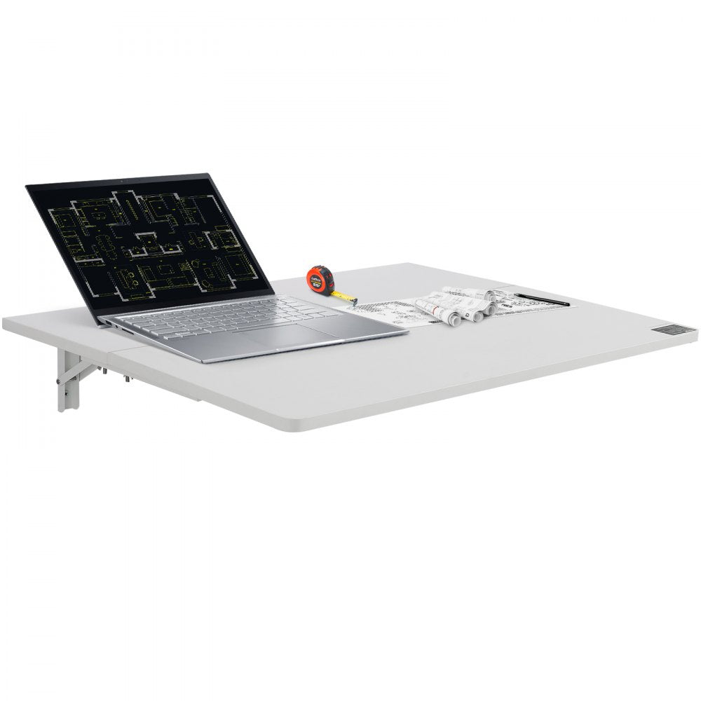 Wall Mounted Folding Table, 31.5" x 19.69" Wall Mount Drop Leaf Table, Floating Desk with Iron Bracket, Fold Down Desk for Small Spaces, Home Office, Dining, Laundry Room, Kitchen, Bar, White