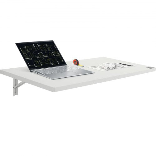 Wall Mounted Folding Table, 39.37" x 19.69" Wall Mount Drop Leaf Table, Floating Desk with Iron Bracket, Fold Down Desk for Small Spaces, Home Office, Dining, Laundry Room, Kitchen, Bar, White