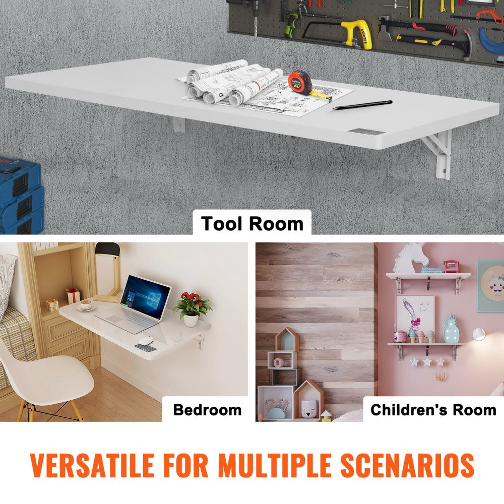 Wall Mounted Folding Table, 39.37" x 19.69" Wall Mount Drop Leaf Table, Floating Desk with Iron Bracket, Fold Down Desk for Small Spaces, Home Office, Dining, Laundry Room, Kitchen, Bar, White