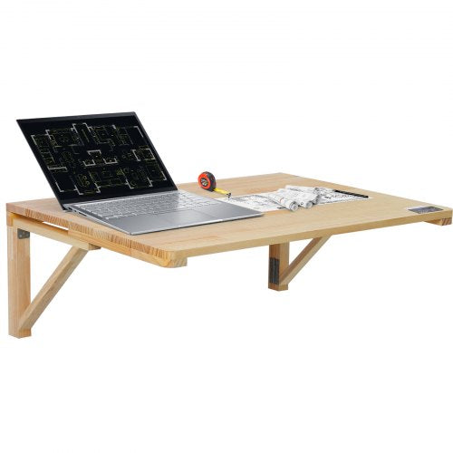 Wall Mounted Folding Table, 31.5" x 23.62" Wall Mount Drop Leaf Table, Wooden Floating Desk with Iron Bracket, Fold Down Desk for Small Spaces, Home Office, Dining, Laundry Room, Kitchen, Bar