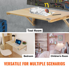 Wall Mounted Folding Table, 31.5" x 23.62" Wall Mount Drop Leaf Table, Wooden Floating Desk with Iron Bracket, Fold Down Desk for Small Spaces, Home Office, Dining, Laundry Room, Kitchen, Bar
