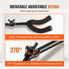5-Space Guitar Stand Wall-Mounted Foldable Rack Hold Up to 5 Guitars