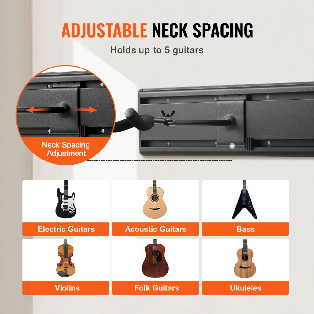 5-Space Guitar Stand Wall-Mounted Foldable Rack Hold Up to 5 Guitars