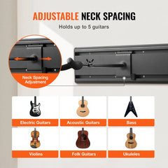 5-Space Guitar Stand Wall-Mounted Foldable Rack Hold Up to 5 Guitars