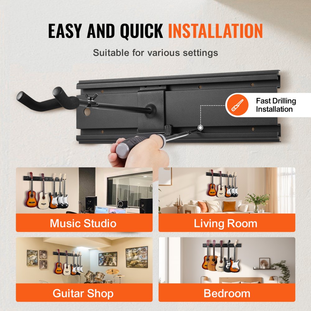 5-Space Guitar Stand Wall-Mounted Foldable Rack Hold Up to 5 Guitars