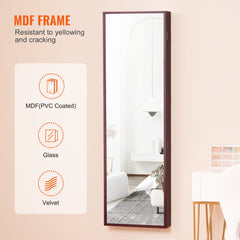 Mirror Jewelry Cabinet 47.05in Lockable Wall or Door Mounted Armoire Brown