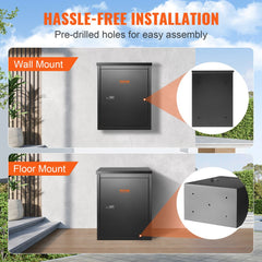 Package Delivery Boxes for Outside 15.4" x 10.6" x 20.5", Galvanized Steel Wall Mount Mailbox with Coded Lock, Anti-Theft Baffle, IPX3 Waterproof Lockable Large Mail Box for Porch, Curbside