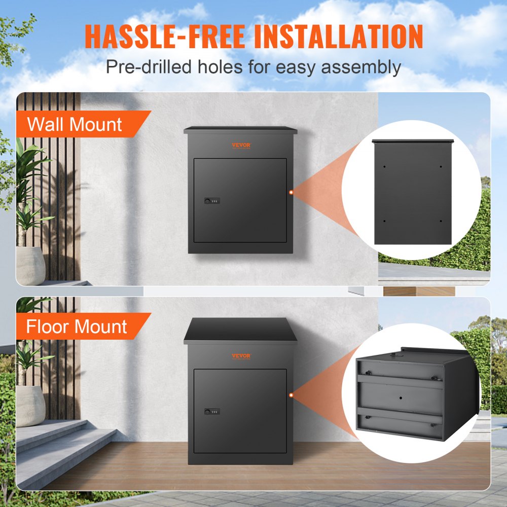 Package Delivery Boxes for Outside, Extra Large Mailbox with Coded Lock, Galvanized Steel Wall Mounted Mailboxes 17.3"x13.8"x22.8", Anti-Theft Baffle, IPX3 Waterproof for Porch, Curbside