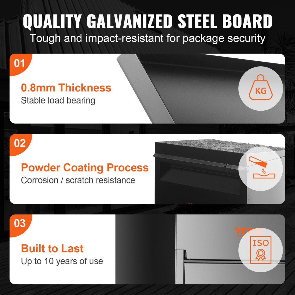 Package Delivery Boxes for Outside 13.9"x11.6"x42", Galvanized Steel Delivery Box for Packages With Coded Lock, Anti-theft Baffle, IPX3 Waterproof Package Drop Box for Outside, Porch, Curbside