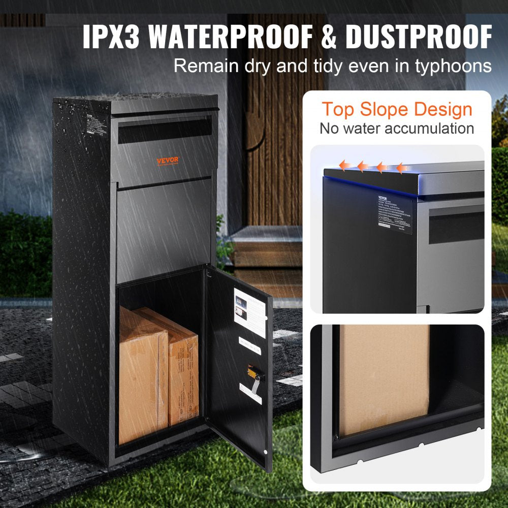 Package Delivery Boxes for Outside 13.9"x11.6"x42", Galvanized Steel Delivery Box for Packages With Coded Lock, Anti-theft Baffle, IPX3 Waterproof Package Drop Box for Outside, Porch, Curbside
