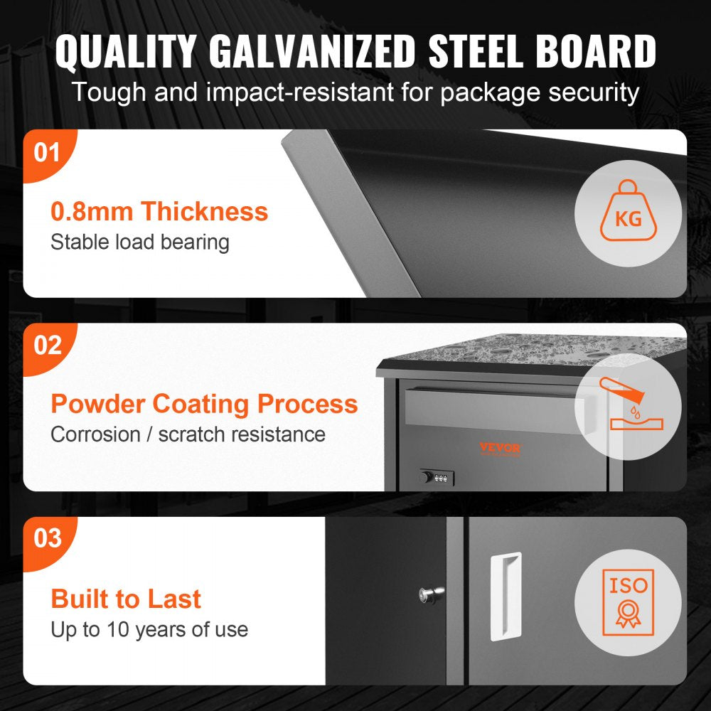 Package Delivery Boxes for Outside 16.2"x15.8"x44", Galvanized Steel Package Delivery Box with Coded Lock, Removable Anti-theft Baffle, IPX3 Waterproof Parcel Drop Box for Outside, Porch