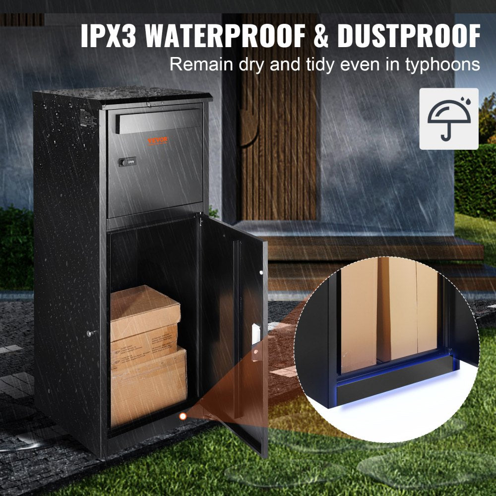 Package Delivery Boxes for Outside 16.2"x15.8"x44", Galvanized Steel Package Delivery Box with Coded Lock, Removable Anti-theft Baffle, IPX3 Waterproof Parcel Drop Box for Outside, Porch
